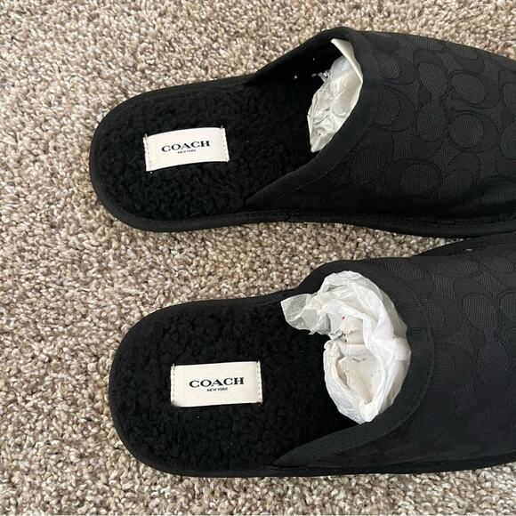 New Mens Coach Black Signature Canvas Slippers - Picture 5 of 6